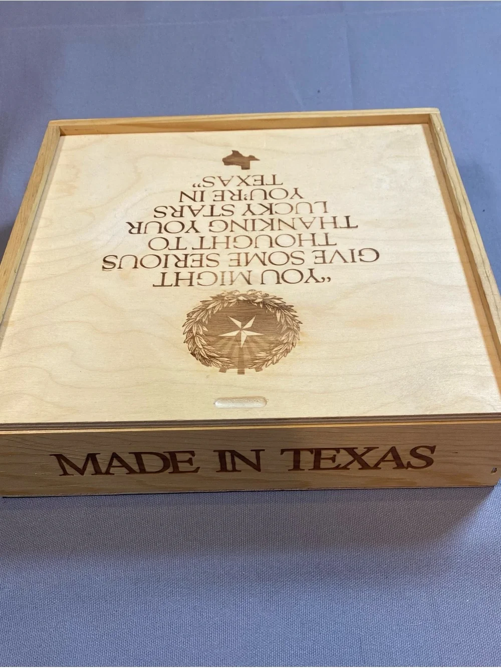 Engraved Texas Quote Wooden Keepsake Box - Natural Wood